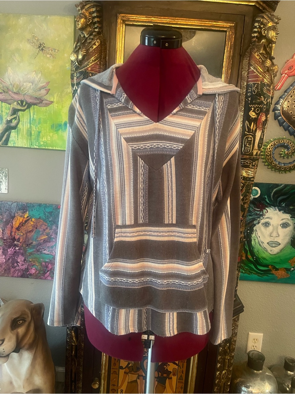 Wallflower Striped Hooded Pullover in Brown and Cream